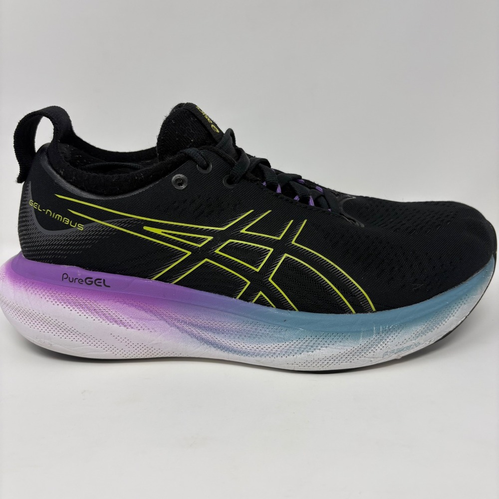 ASICS GEL-Nimbus 25 Womens Size 8 Black Lime Purple Running Shoes (1012B356)